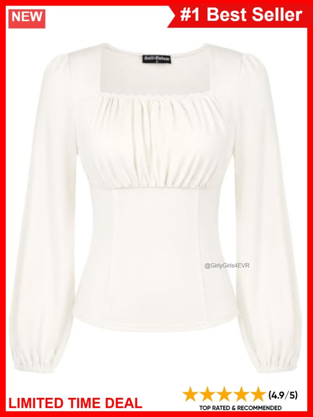 Renaissance Peasant Blouse Lace Square Neck Puff Sleeve Ribbed Knit Top